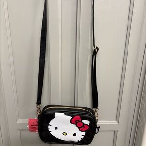Hello Kitty Black Crossbody Bag with Red Bow Accent